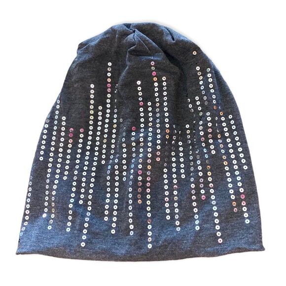 Gray Sparkle Sequins Beanie Cap - NEW - Picture 2 of 4
